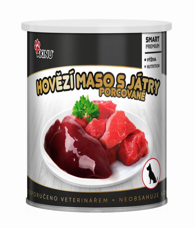 Akinu PREMIUM Hovězí maso s játry 800g pro psy