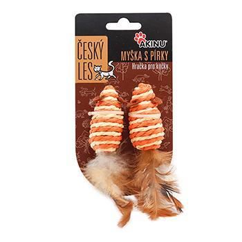 Akinu ČESKÝ LES sisal XS myška s pírky pro kočky 2ks oranžová
