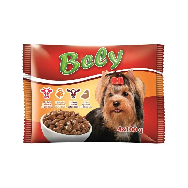 Bely Kapsičky pro psy ve šťávě mix (hovězí, kuřecí, telecí, játra) 4x 100 g